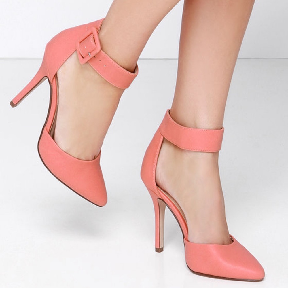 Lulus Coral Pink Ankle Strap Heels